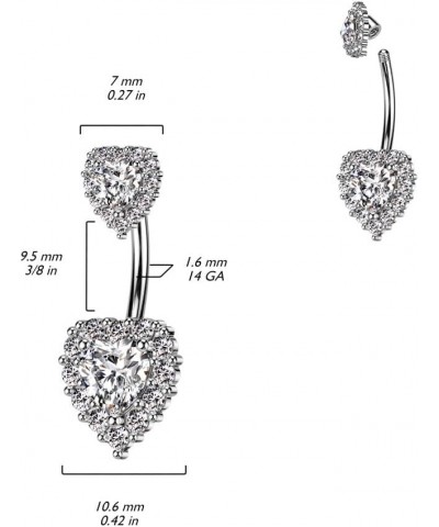 14GA 316L Stainless Steel CZ Crystal Double Heart Belly Button Ring Silver Tone/Red $9.51 Body Jewelry