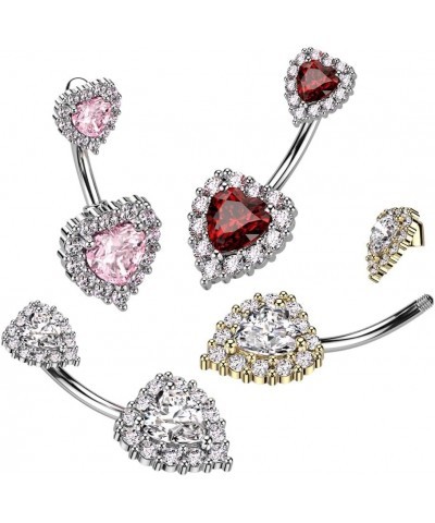 14GA 316L Stainless Steel CZ Crystal Double Heart Belly Button Ring Silver Tone/Red $9.51 Body Jewelry