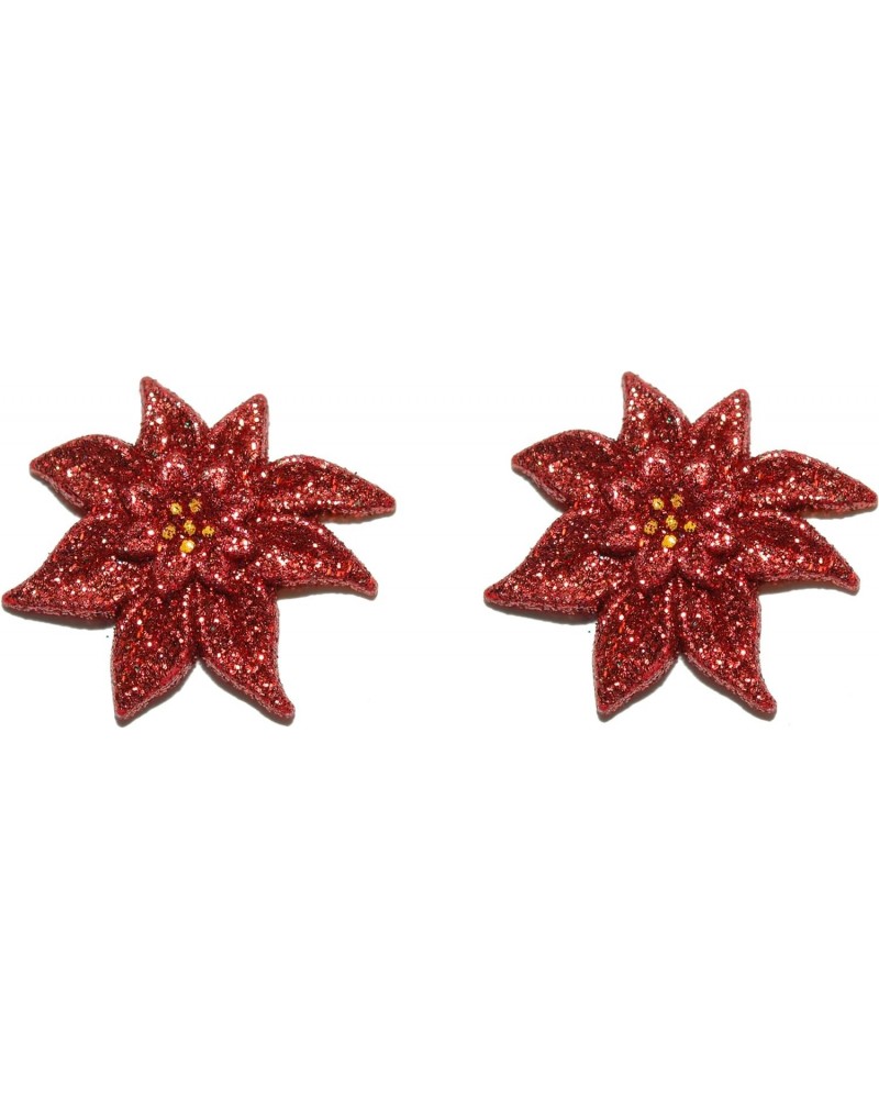 Bright Red Glitter Christmas Poinsettia Stud Earrings (H172) $10.17 Earrings