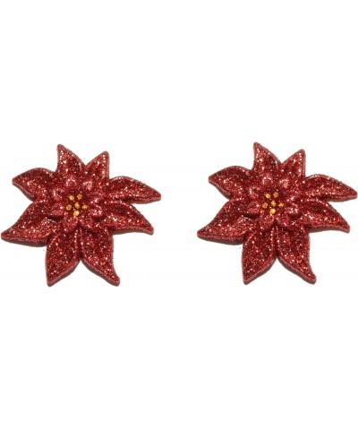 Bright Red Glitter Christmas Poinsettia Stud Earrings (H172) $10.17 Earrings