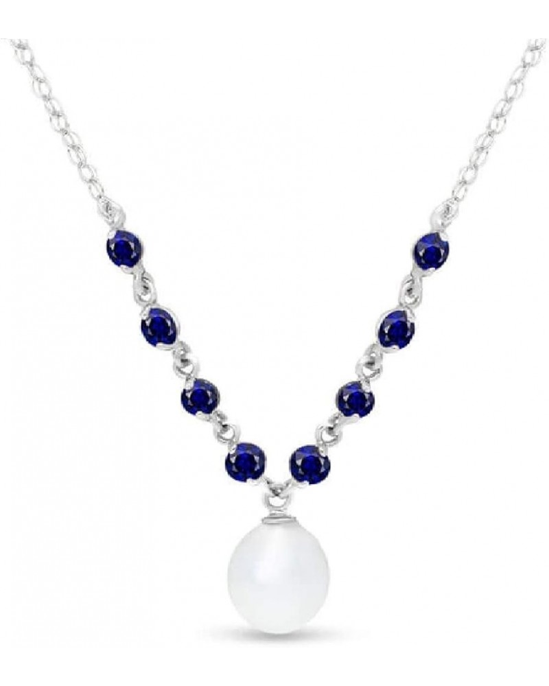 5 CTW 14k Solid White Gold Necklace with Natural Sapphires and Freshwater-cultured Pearl 16.0 Inches $179.28 Necklaces