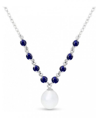 5 CTW 14k Solid White Gold Necklace with Natural Sapphires and Freshwater-cultured Pearl 16.0 Inches $179.28 Necklaces