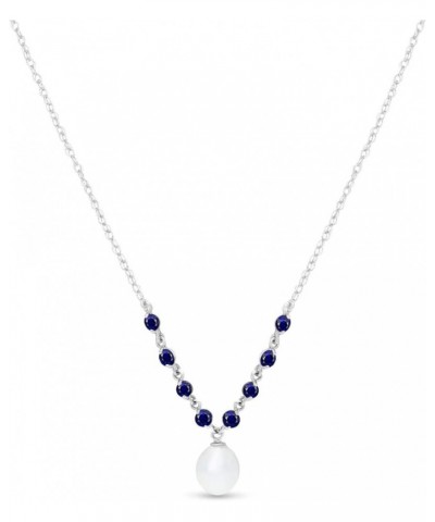 5 CTW 14k Solid White Gold Necklace with Natural Sapphires and Freshwater-cultured Pearl 16.0 Inches $179.28 Necklaces