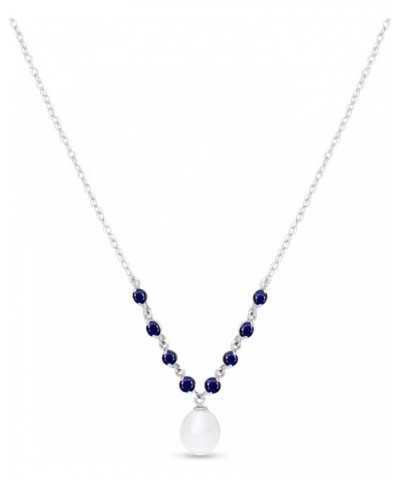 5 CTW 14k Solid White Gold Necklace with Natural Sapphires and Freshwater-cultured Pearl 16.0 Inches $179.28 Necklaces