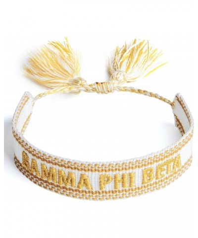 Gamma Phi Beta Bracelet — Woven Bracelet, White and Gold Design with GPB Sorority Name and Tassels, Greek Sorority Jewelry an...