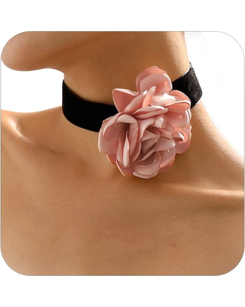 Flower Choker Necklace for Women Pink Black White Daisy Necklaces for Women Goth Punk Flower Necklace For Teen Girls Summer S...