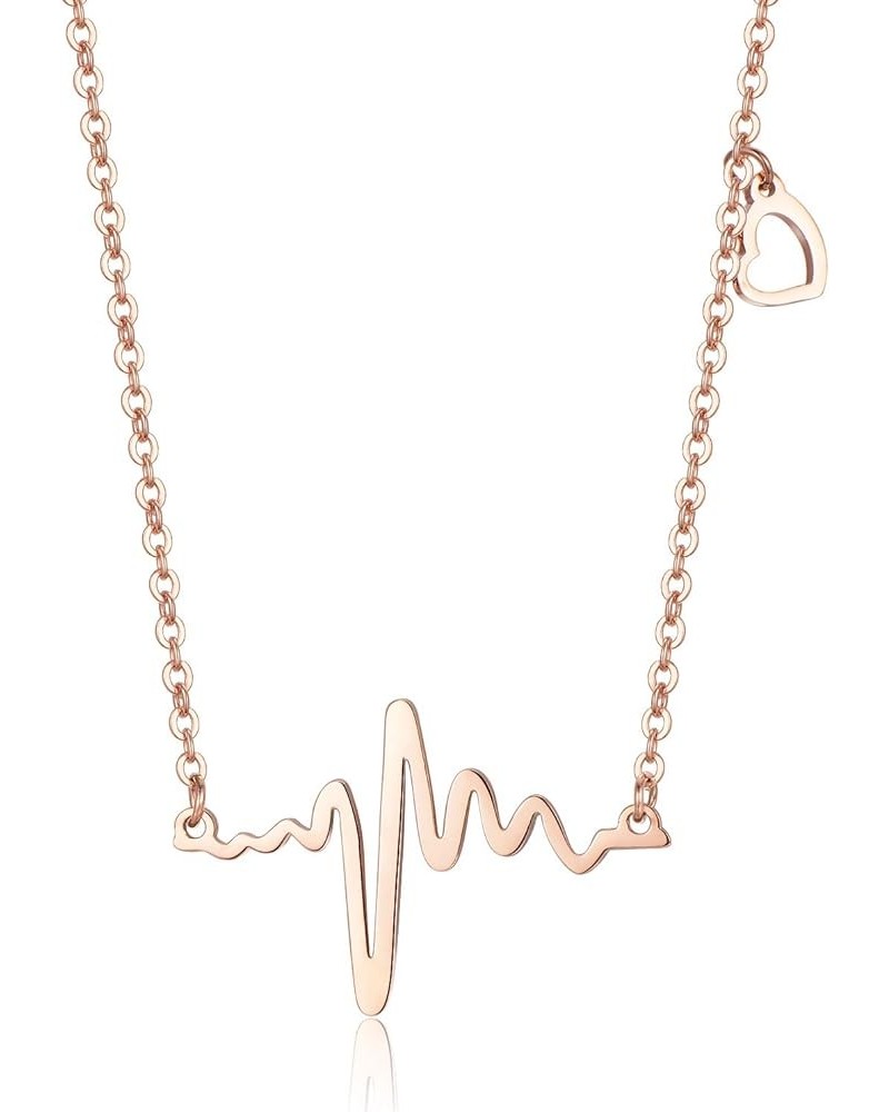 18K Gold Silver Rose Gold Plated Stainless Steel ECG Heartbeat Love ECG Necklace Female Jewelry Orange $10.25 Necklaces