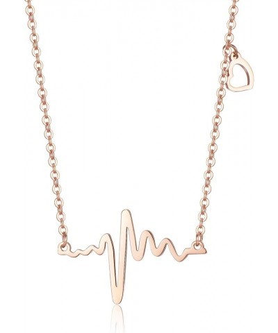 18K Gold Silver Rose Gold Plated Stainless Steel ECG Heartbeat Love ECG Necklace Female Jewelry Orange $10.25 Necklaces