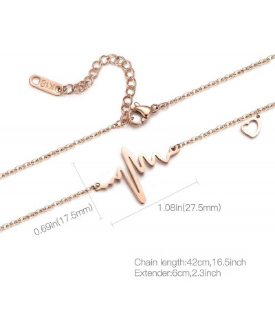 18K Gold Silver Rose Gold Plated Stainless Steel ECG Heartbeat Love ECG Necklace Female Jewelry Orange $10.25 Necklaces