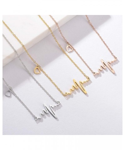 18K Gold Silver Rose Gold Plated Stainless Steel ECG Heartbeat Love ECG Necklace Female Jewelry Orange $10.25 Necklaces