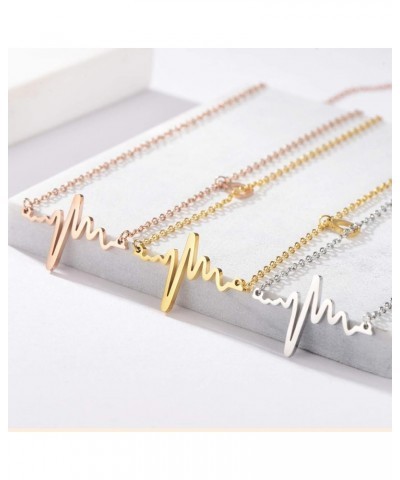 18K Gold Silver Rose Gold Plated Stainless Steel ECG Heartbeat Love ECG Necklace Female Jewelry Orange $10.25 Necklaces