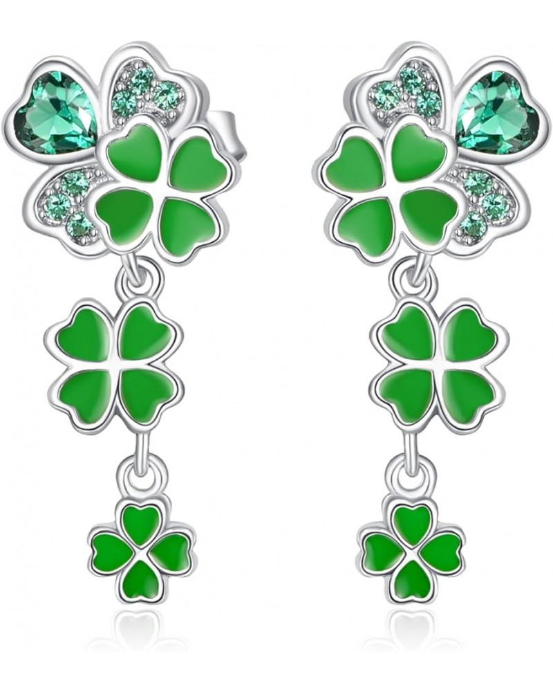 St Patricks Day Earrings for Women Four Leaf Clover Earrings Shamrock Earrings Sterling Silver Opal Dangle Irish Earrings Acc...