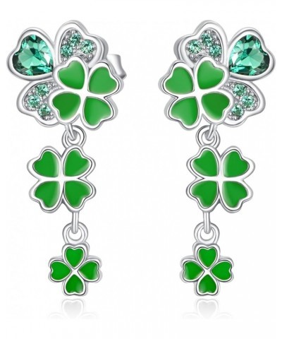 St Patricks Day Earrings for Women Four Leaf Clover Earrings Shamrock Earrings Sterling Silver Opal Dangle Irish Earrings Acc...