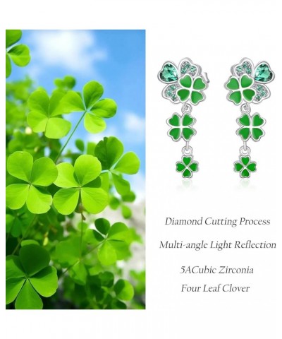 St Patricks Day Earrings for Women Four Leaf Clover Earrings Shamrock Earrings Sterling Silver Opal Dangle Irish Earrings Acc...