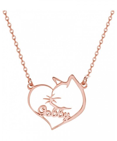 Cat Necklace with Name Personalizec Name Cat Necklace Custom Heart Cat Pendant Necklace Gift for Women Girls rose gold Sterli...