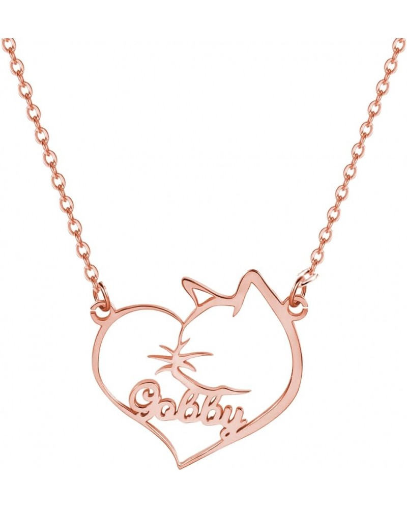 Cat Necklace with Name Personalizec Name Cat Necklace Custom Heart Cat Pendant Necklace Gift for Women Girls rose gold Sterli...