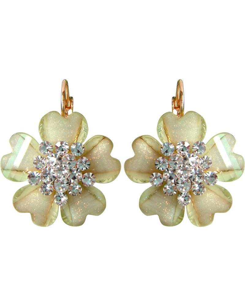 18k Gold Plated White Crystal Multicolor Acetate Blooming Flowers Leverback Earrings Lihgt Green $9.17 Earrings