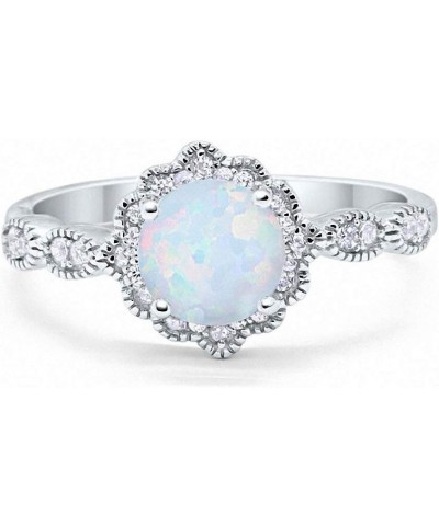 Halo Floral Art Deco Wedding Engagement Ring Round Cubic Zirconia 925 Sterling Silver Lab White Opal $19.24 Rings