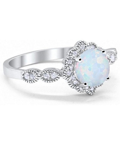 Halo Floral Art Deco Wedding Engagement Ring Round Cubic Zirconia 925 Sterling Silver Lab White Opal $19.24 Rings