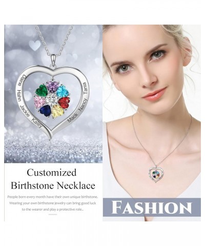 Personalized Hearts Necklace with 1-8 Simulated Birthstones for Women Customized Mothers Names Necklace for Mother's Day Rela...