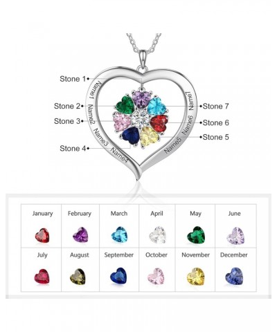 Personalized Hearts Necklace with 1-8 Simulated Birthstones for Women Customized Mothers Names Necklace for Mother's Day Rela...