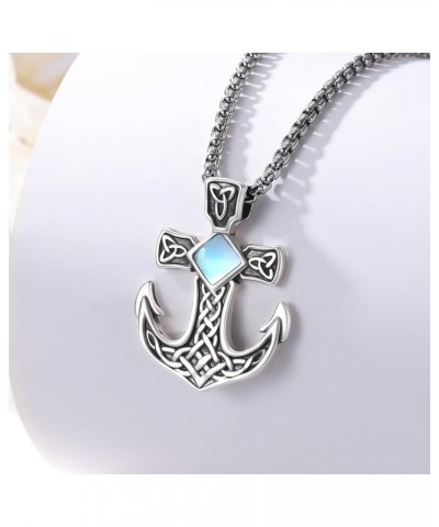 Anchor Necklace for Men, 925 Sterling Silver Celtic Knot Anchor Pendant Moonstone/Opal/Turquoise/Malachite Gemstone Anchor Je...