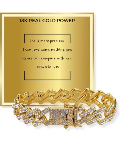 18k Real Gold/Platinum Plated Cuban Tennis Bracelet for Women,Round Diamonds Prong Set,with Golden Message Card,Birthday Than...