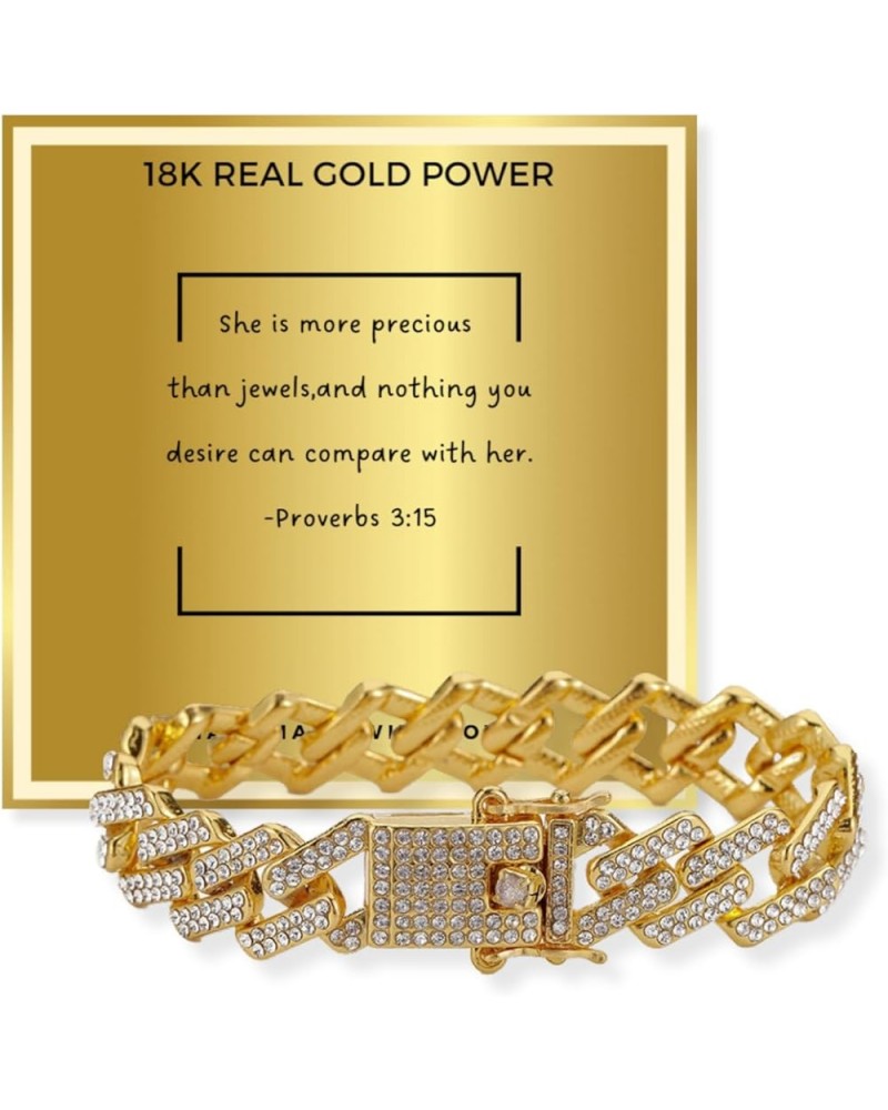 18k Real Gold/Platinum Plated Cuban Tennis Bracelet for Women,Round Diamonds Prong Set,with Golden Message Card,Birthday Than...