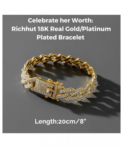 18k Real Gold/Platinum Plated Cuban Tennis Bracelet for Women,Round Diamonds Prong Set,with Golden Message Card,Birthday Than...