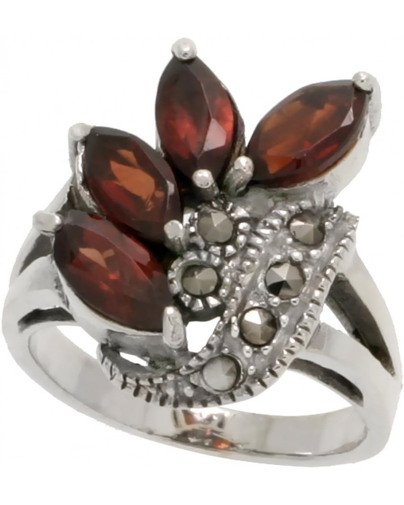 Sterling Silver Marcasite Freeform Ring, w/Natural Garnet, 3/4 inch (19 mm) Wide $21.02 Others