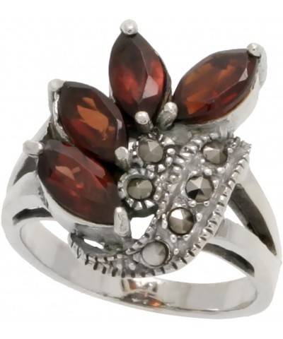 Sterling Silver Marcasite Freeform Ring, w/Natural Garnet, 3/4 inch (19 mm) Wide $21.02 Others