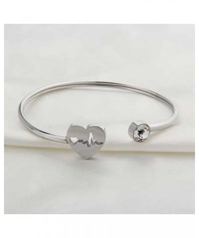 Dainty Heartbeat Stethoscope Cuff Bracelet Nursing Jewelry Nurses Week Gifts For Women Girls heartbeat bracelet 2 silver $7.4...