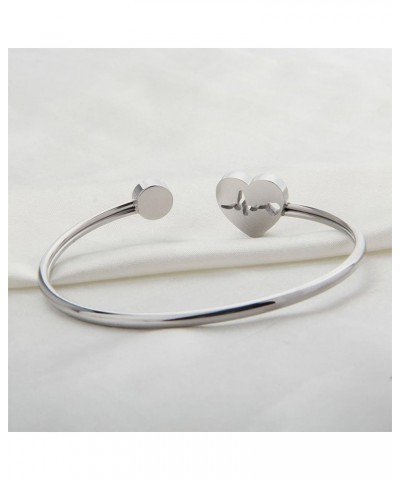 Dainty Heartbeat Stethoscope Cuff Bracelet Nursing Jewelry Nurses Week Gifts For Women Girls heartbeat bracelet 2 silver $7.4...