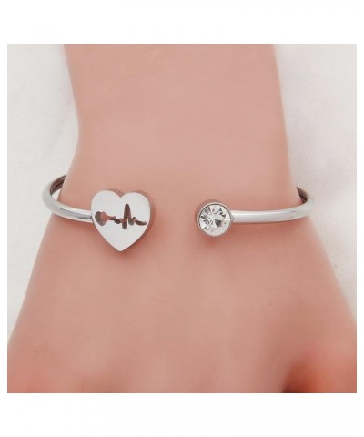 Dainty Heartbeat Stethoscope Cuff Bracelet Nursing Jewelry Nurses Week Gifts For Women Girls heartbeat bracelet 2 silver $7.4...