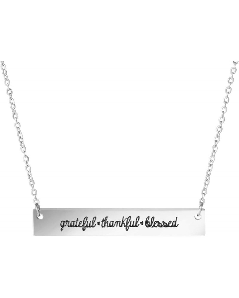 Necklaces for Women Inspirational Stainless Steel Pendant Bar Necklace Girls Gift Jewelry grateful thankful blessed $9.10 Nec...