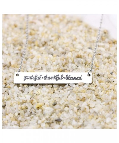 Necklaces for Women Inspirational Stainless Steel Pendant Bar Necklace Girls Gift Jewelry grateful thankful blessed $9.10 Nec...