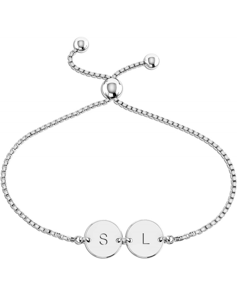 Personalized Customized Sterling Silver Engraved Initial Name Message Bolo Bracelet for Women Teen Initial Charm $15.36 Brace...