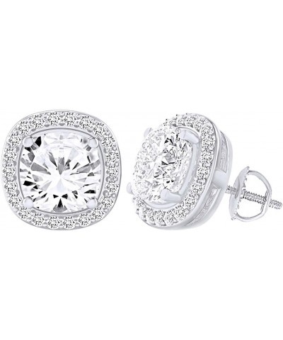 Cushion Cut White Cubic Zirconia Halo Stud Earrings in 14k White Gold Over Sterling Silver (4.34 Ct) $46.20 Earrings