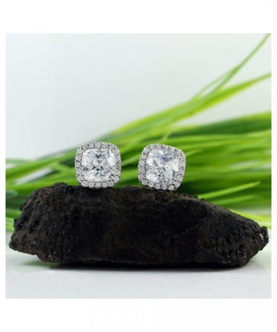 Cushion Cut White Cubic Zirconia Halo Stud Earrings in 14k White Gold Over Sterling Silver (4.34 Ct) $46.20 Earrings