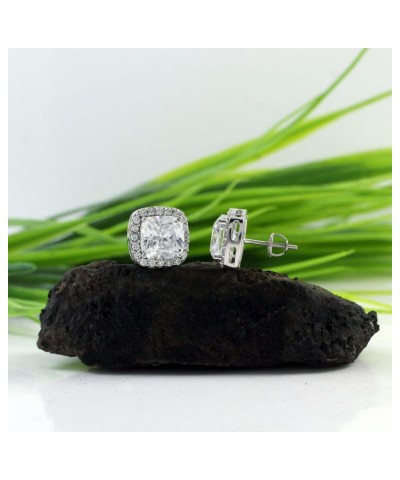 Cushion Cut White Cubic Zirconia Halo Stud Earrings in 14k White Gold Over Sterling Silver (4.34 Ct) $46.20 Earrings