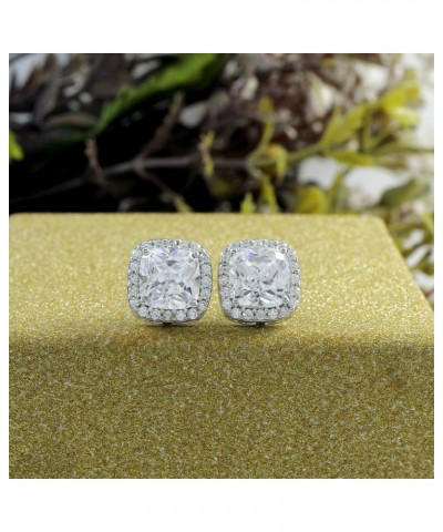 Cushion Cut White Cubic Zirconia Halo Stud Earrings in 14k White Gold Over Sterling Silver (4.34 Ct) $46.20 Earrings