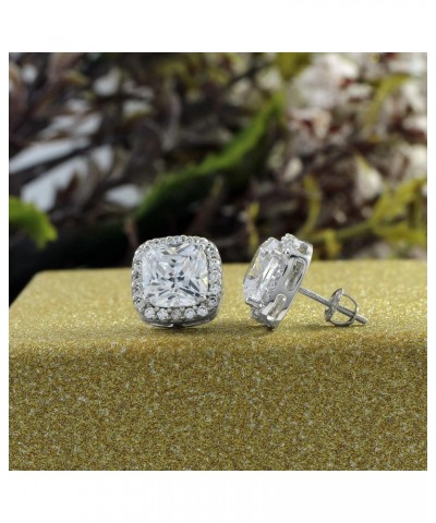 Cushion Cut White Cubic Zirconia Halo Stud Earrings in 14k White Gold Over Sterling Silver (4.34 Ct) $46.20 Earrings