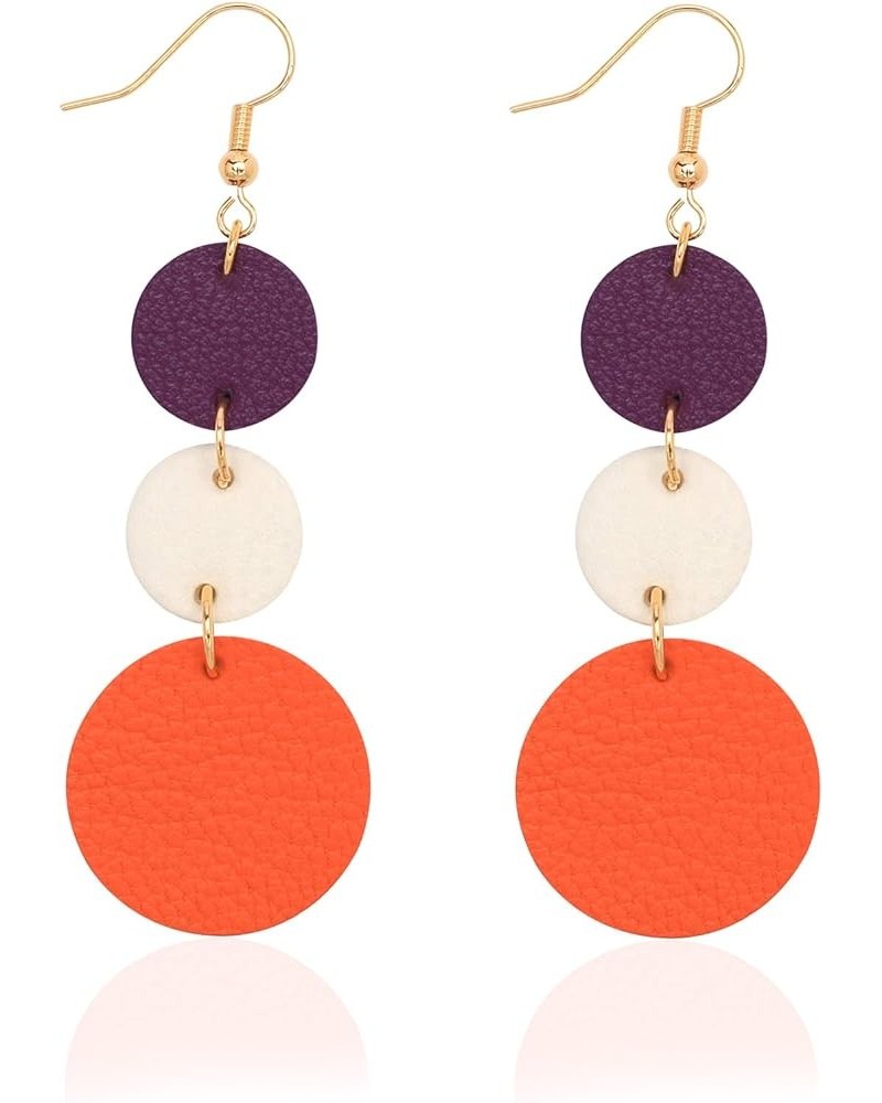 Leather Earrings Dangle Drop for Women Teen Girls, Teardrop Earrings Lightweight, Gifts for Her 73-Purple/White/Orange $7.64 ...