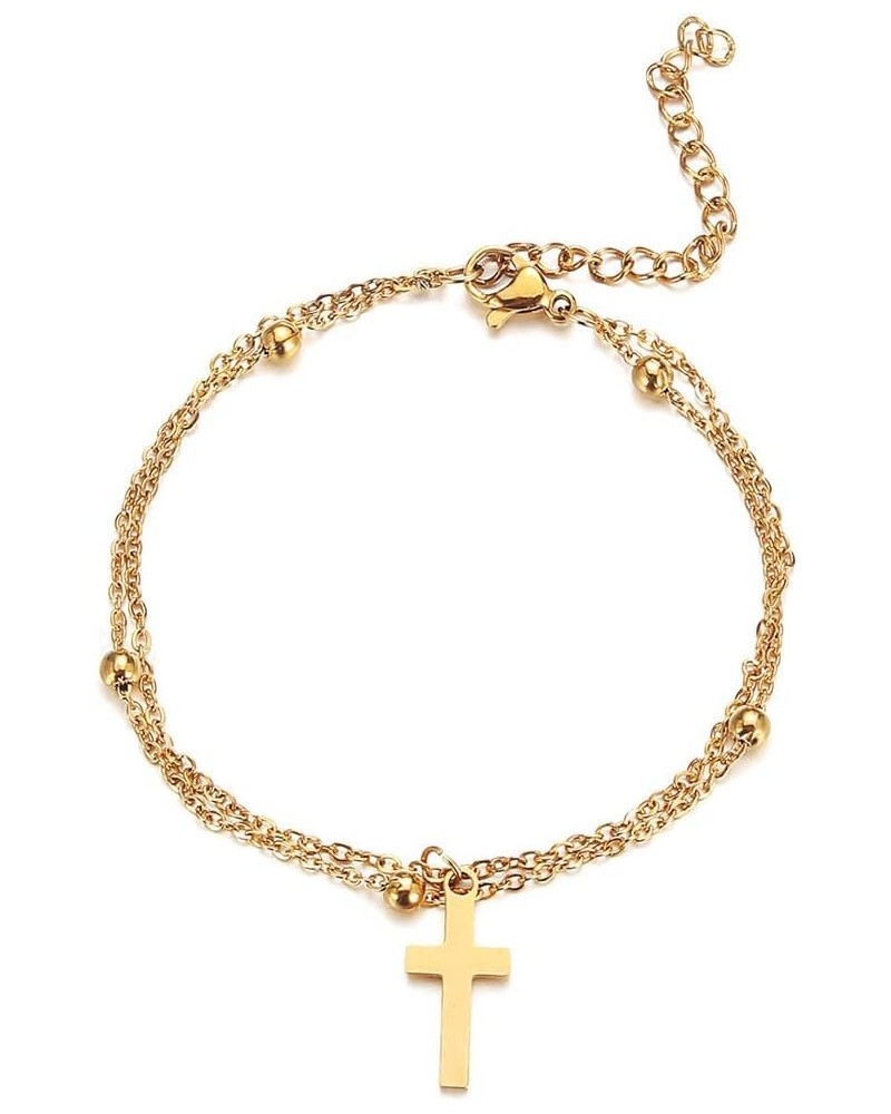 Dainty Gold Beads Chain Cross Bracelet Stainless Steel Rosary Jesus Prayer Crucifix Bracelet Sideways Religious Jewelry for W...