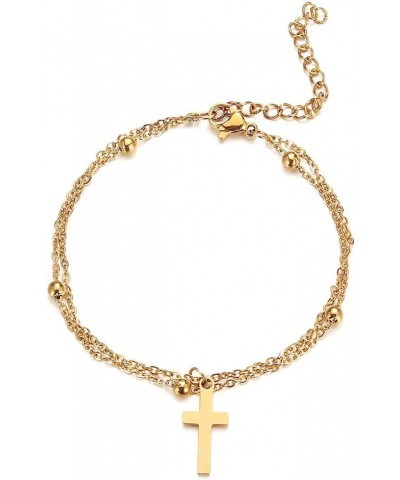 Dainty Gold Beads Chain Cross Bracelet Stainless Steel Rosary Jesus Prayer Crucifix Bracelet Sideways Religious Jewelry for W...