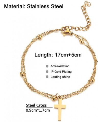 Dainty Gold Beads Chain Cross Bracelet Stainless Steel Rosary Jesus Prayer Crucifix Bracelet Sideways Religious Jewelry for W...