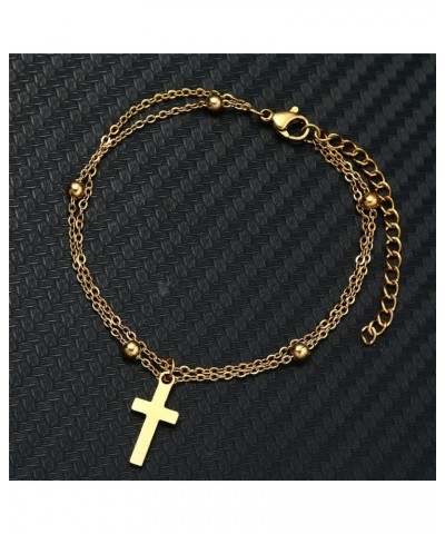 Dainty Gold Beads Chain Cross Bracelet Stainless Steel Rosary Jesus Prayer Crucifix Bracelet Sideways Religious Jewelry for W...