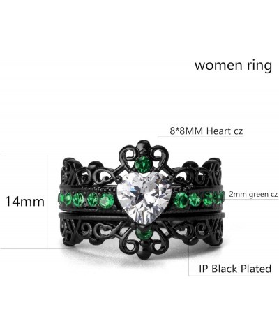 Couple Rings Black Plated Heart Blue Cz Womens Wedding Ring Sets Crown Ring Titanium Man Wedding Bands(Please Buy 2 Rings for...