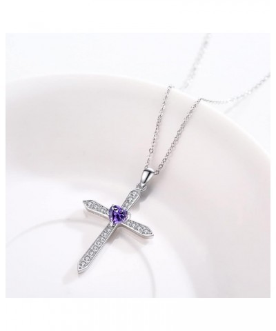 Cross Birthstone Necklace for Women Sterling Silver Birthstone Cross Pendant Necklace with CZ Birthstone Month Necklace Cruci...