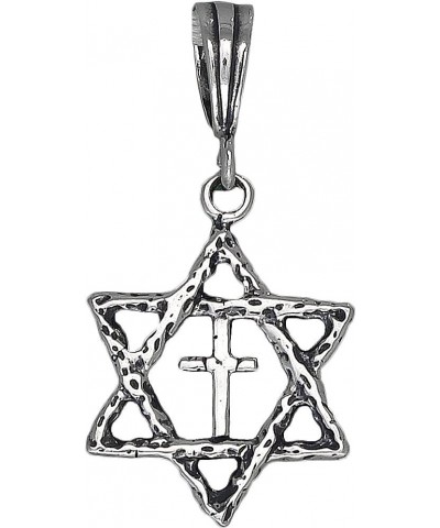 Sterling Silver Star of David with Cross Pendant Necklace Charm 18" Chain With 18" Sterling Silver Rolo Chain $11.13 Necklaces